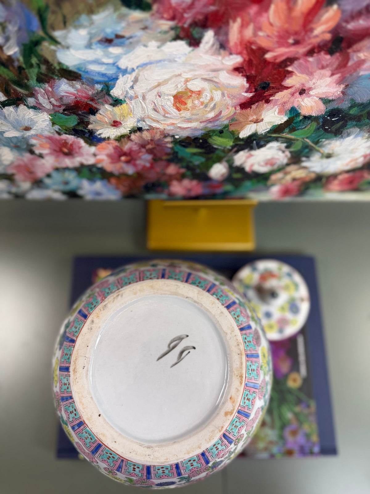 Vintage White Floral Temple Jar