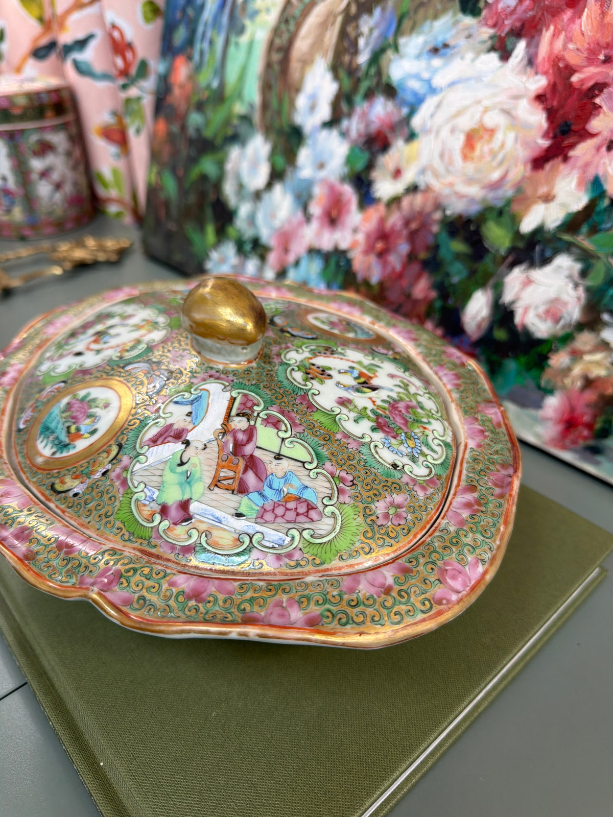 Large Antique Rose Medallion Tureen