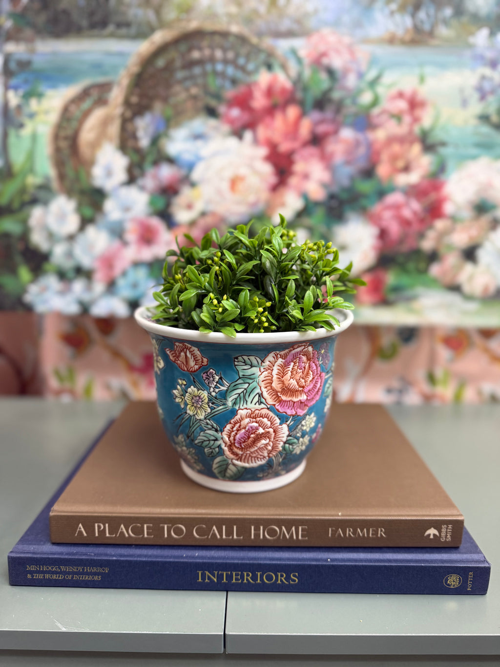 Blue Floral Planter