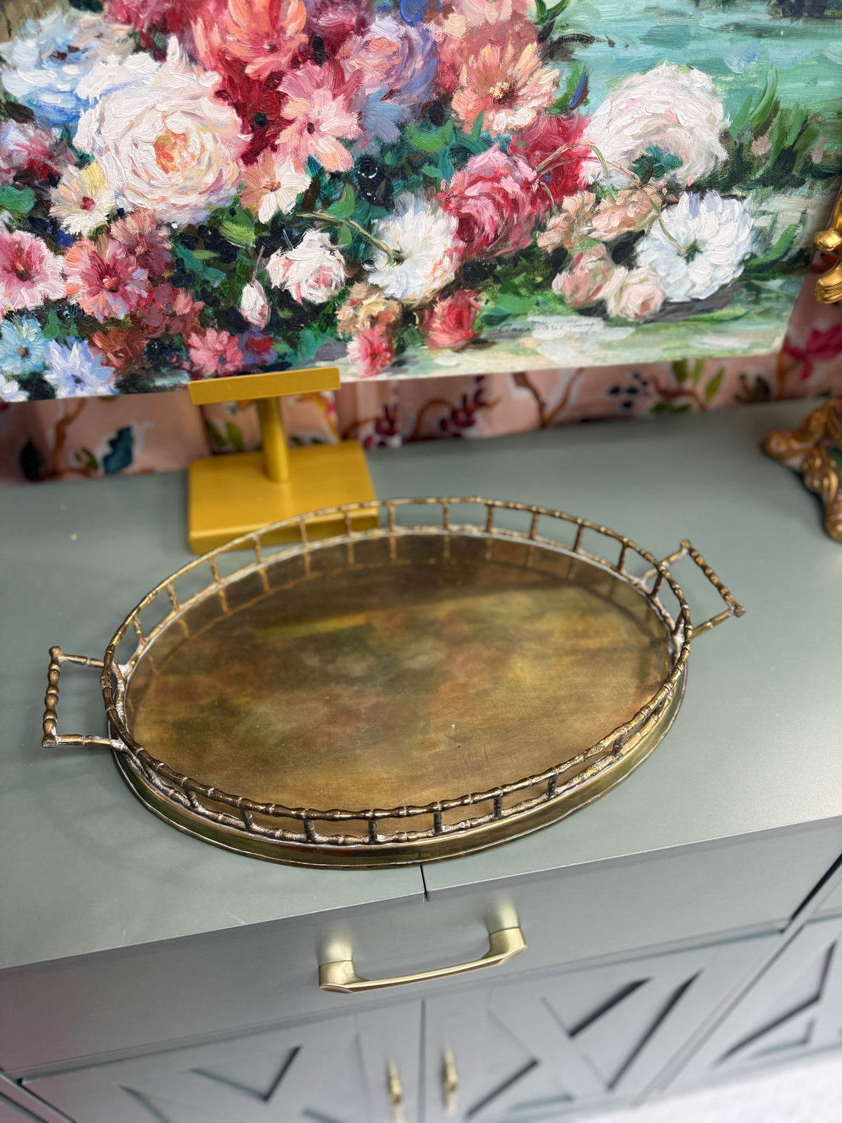 17 Inch Brass Bamboo Tray