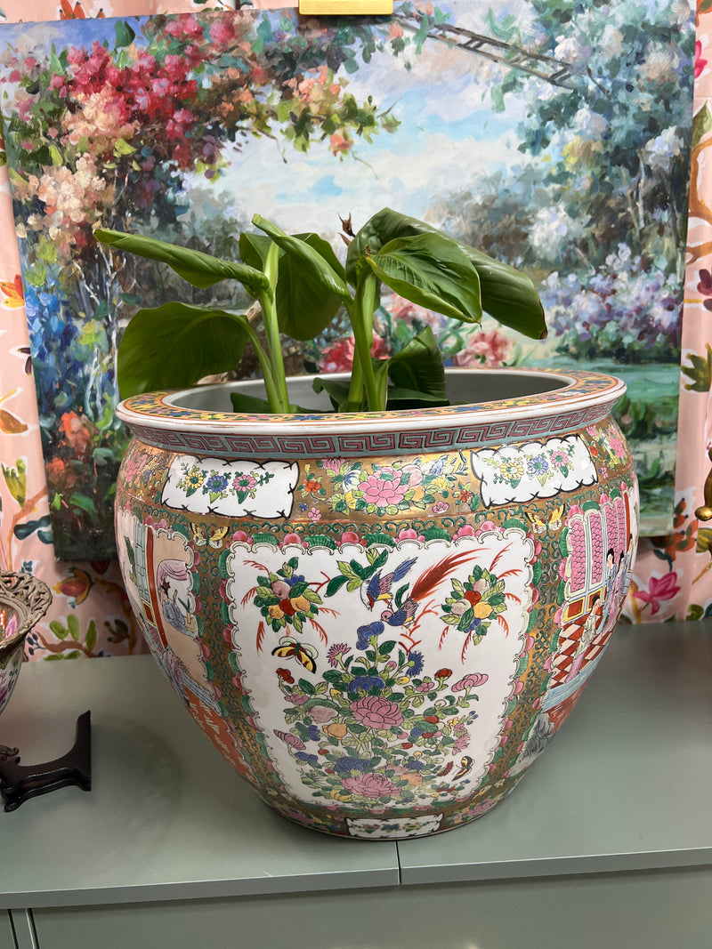 Large Rose Medallion Fishbowl Planter