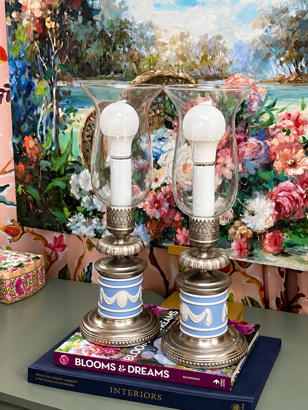 Pair of Blue Wedgwood Lamps