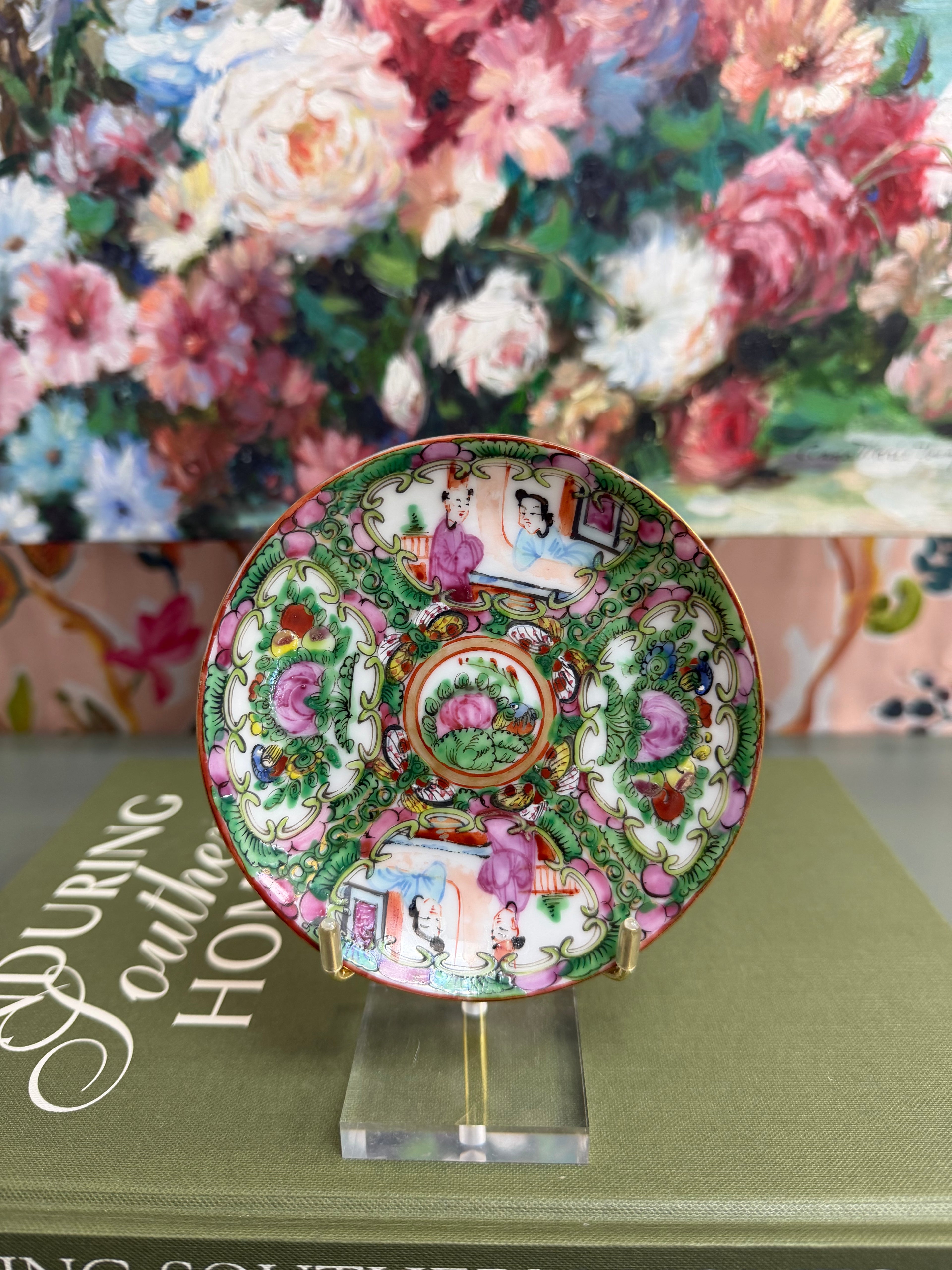 Vintage 4.5” Vibrant Rose Medallion Saucer