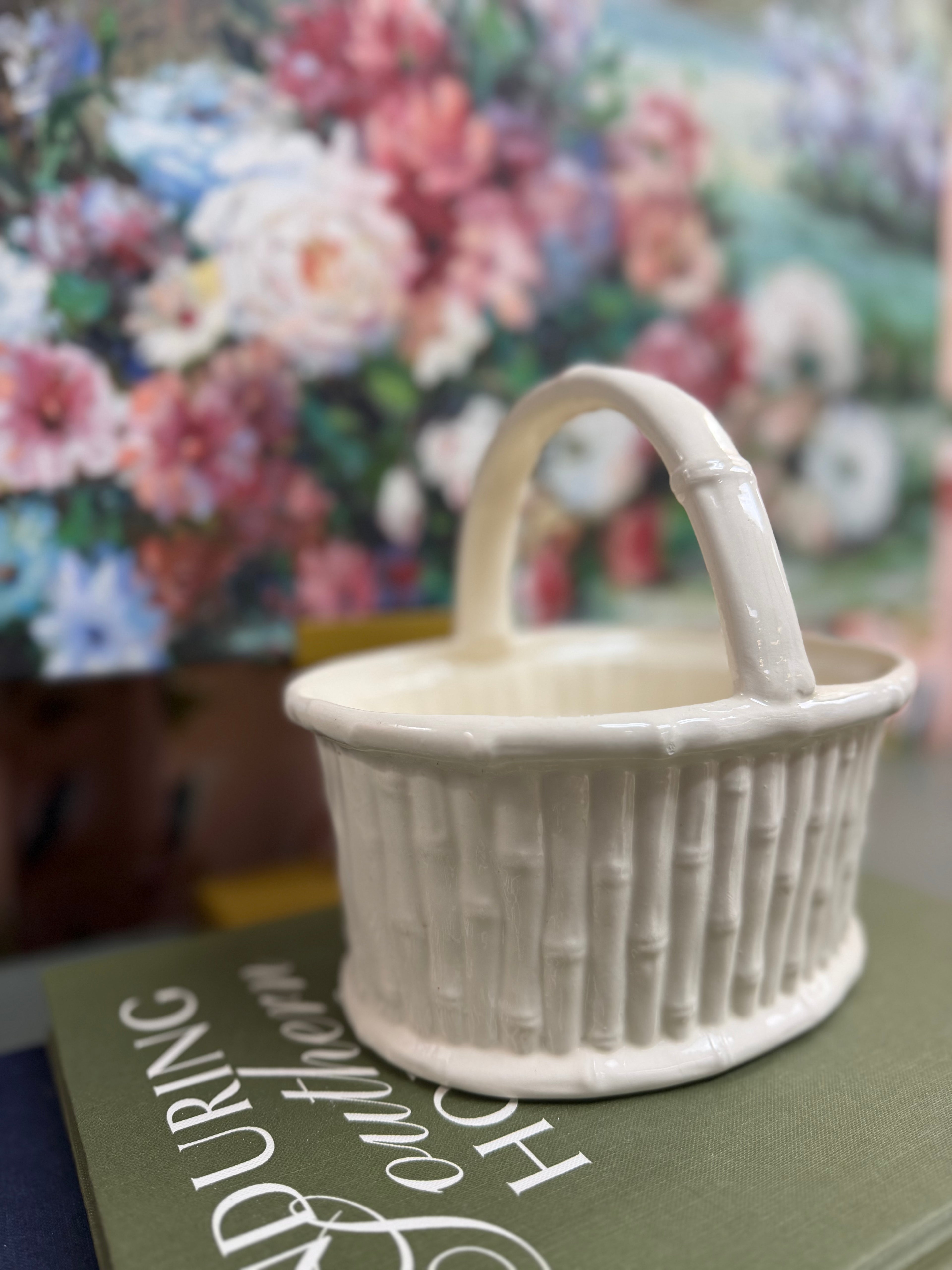 Bamboo Porcelain White Basket