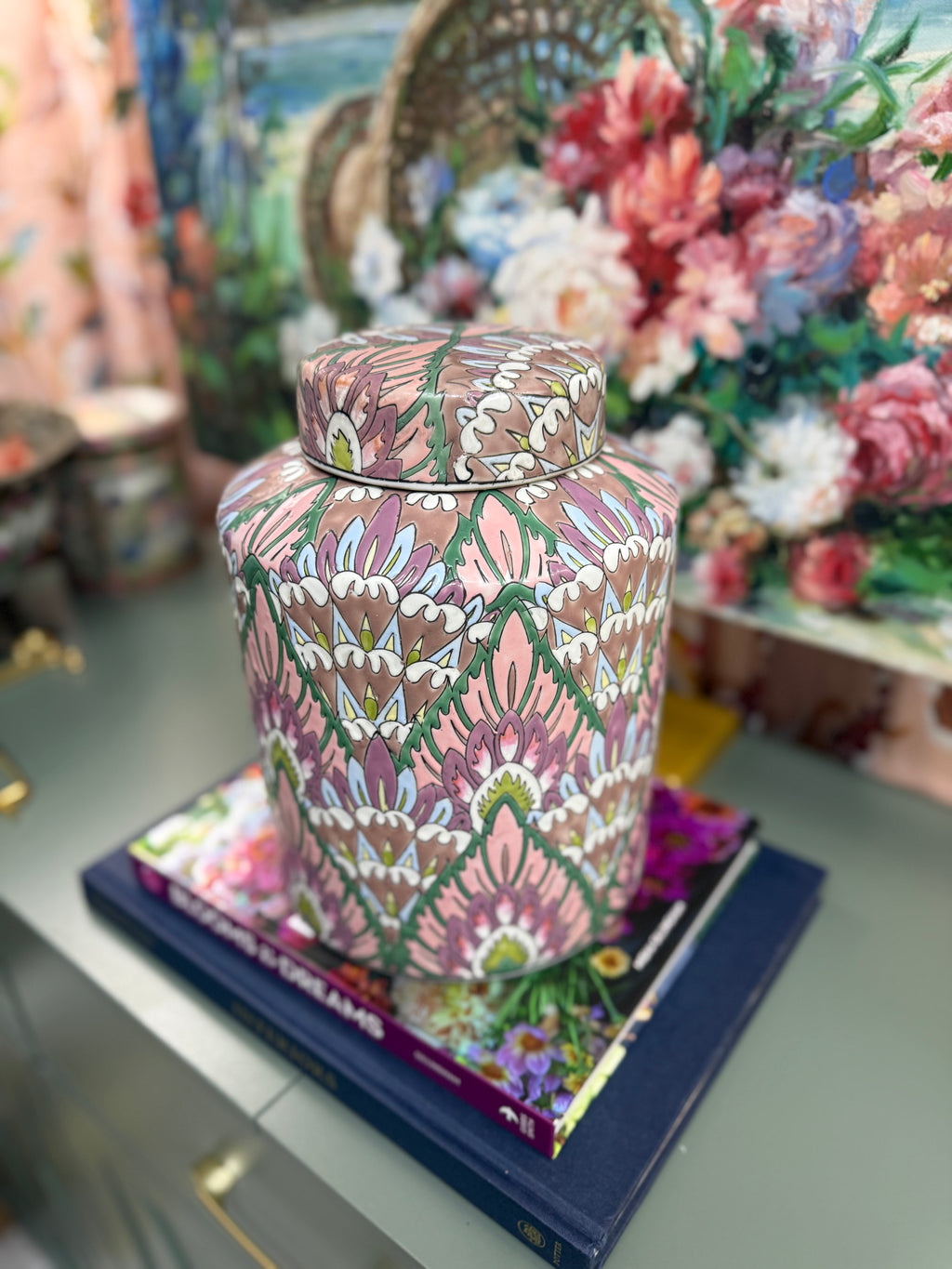 Colorful Leaf Pattern Lidded Jar