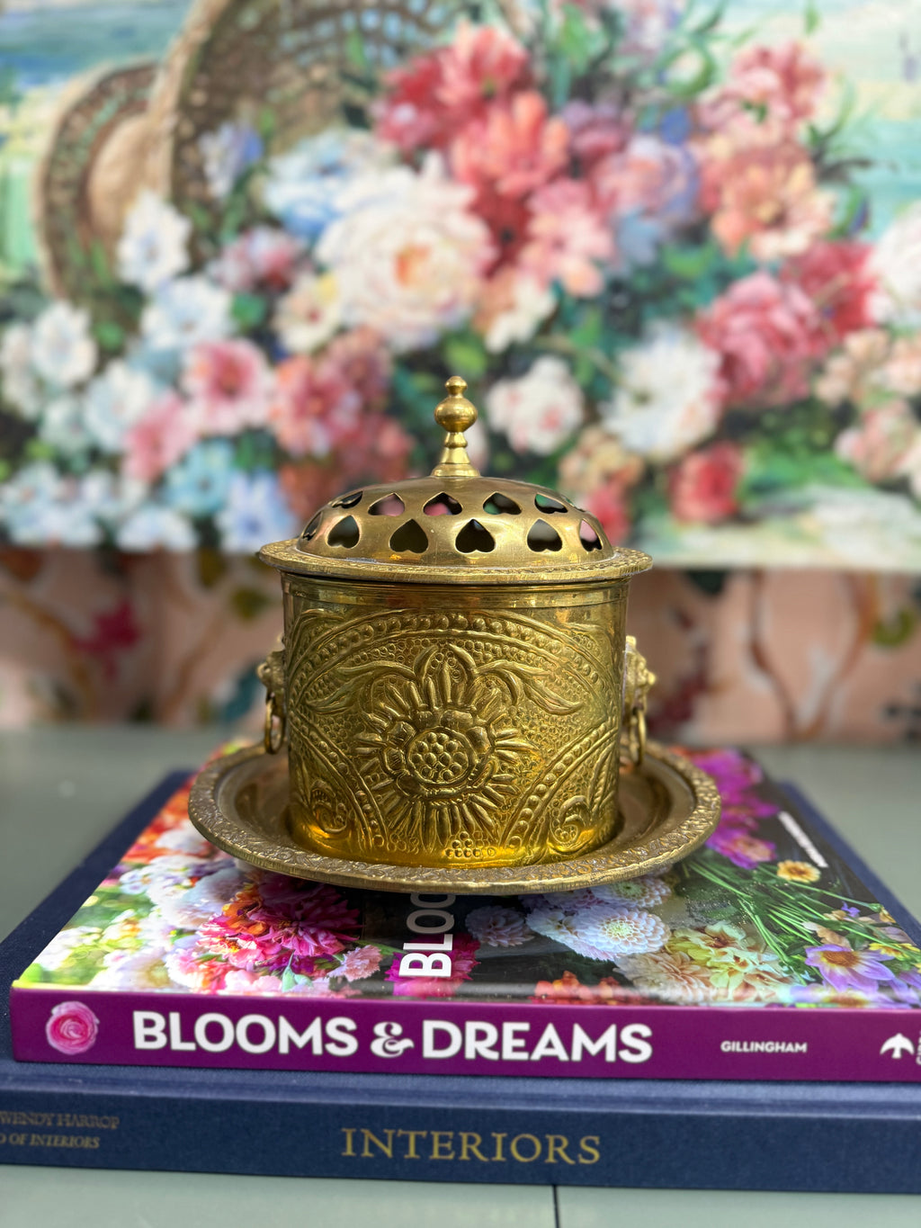Brass Heart Reticulated Basket with Base