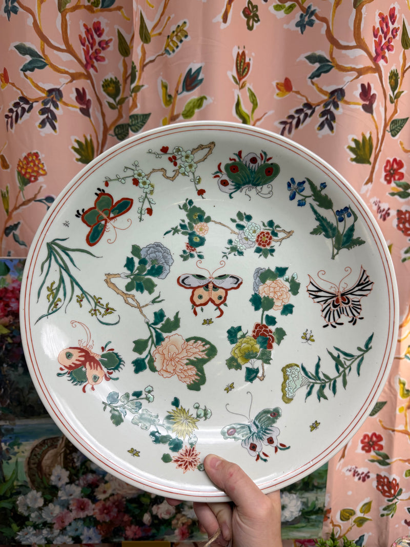 Large Celadon Es Que Butterfly Plate