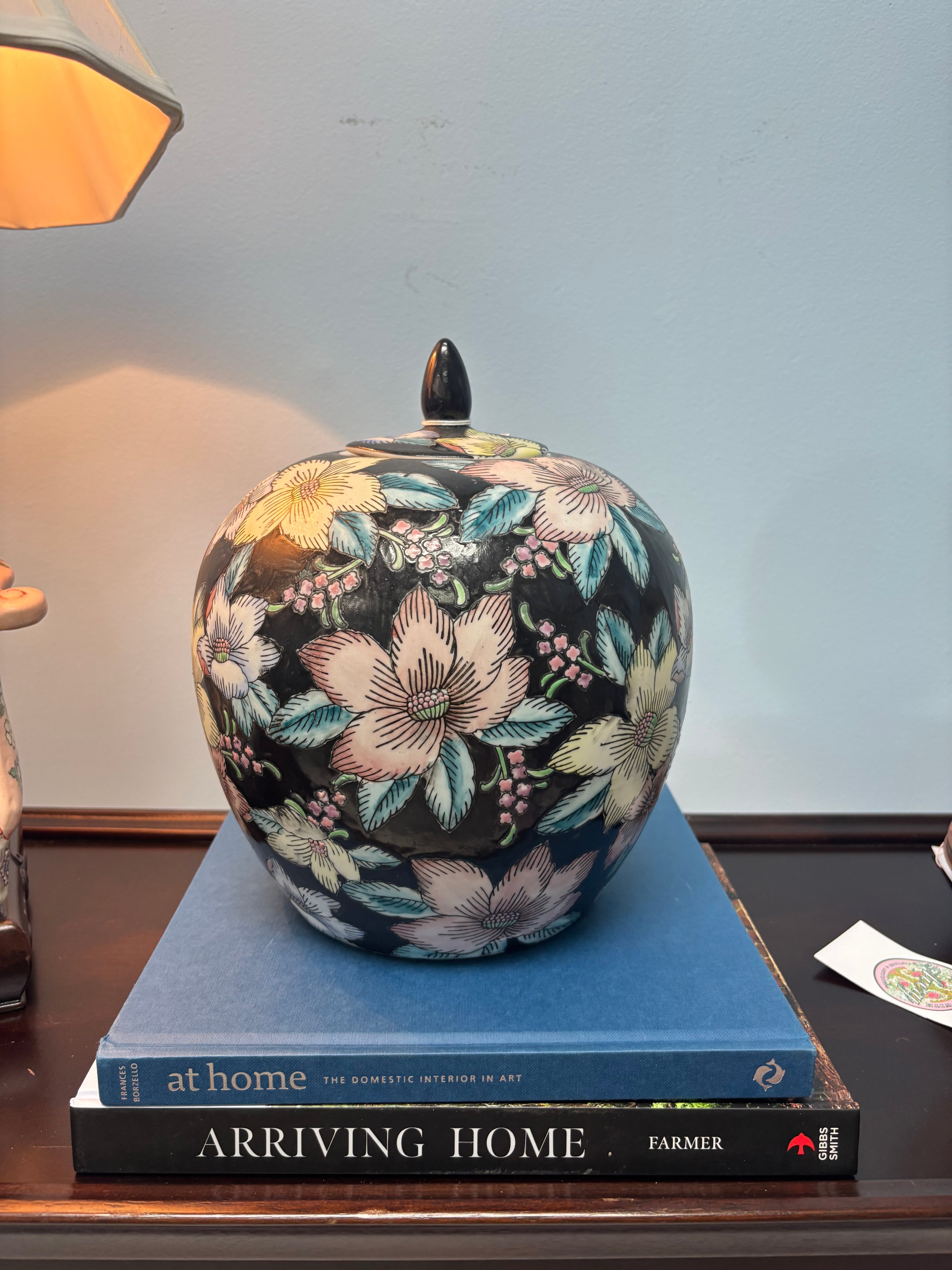 Black Floral Temple Jar