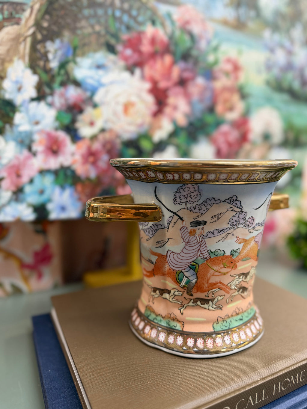 Pink Hunt Scene Cache Pot