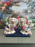 Large pair of tobacco leaf staffy dogs