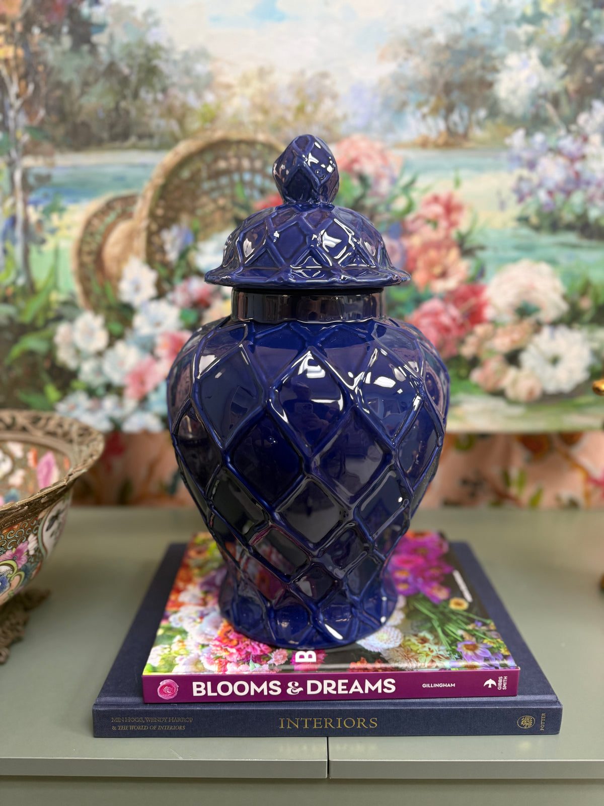 Dark Blue Large Bamboo Style Jar