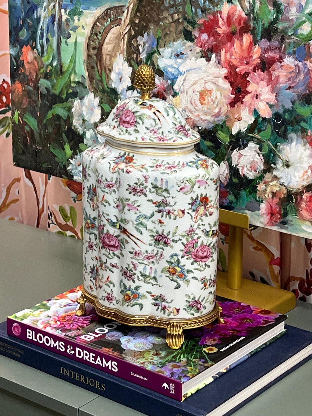 New Rose Canton Gold Rim Lidded Canister