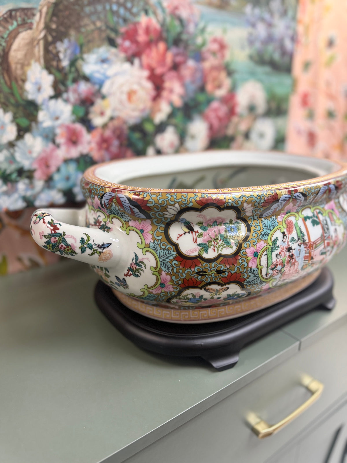 New Rose Medallion Footbath with Base