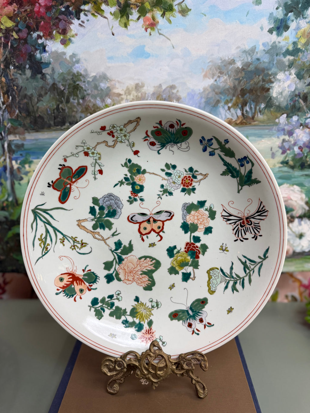 Large Celadon Es Que Butterfly Plate