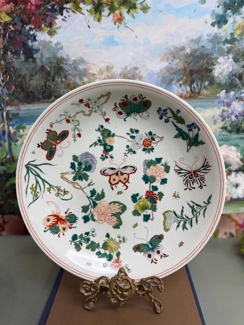 Large Celadon Es Que Butterfly Plate
