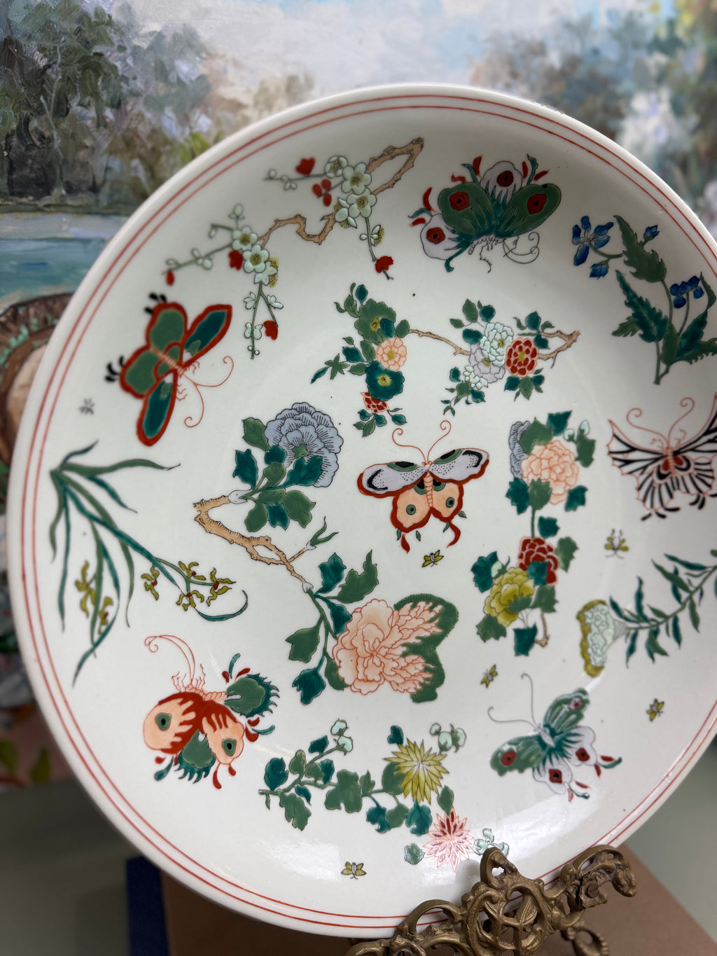 Large Celadon Es Que Butterfly Plate