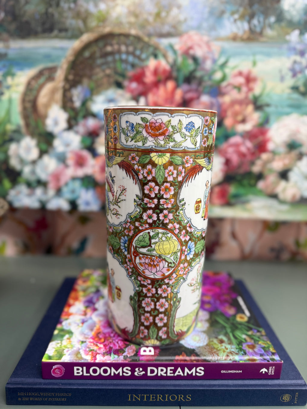 Large Rose Famille Cylinder Vase