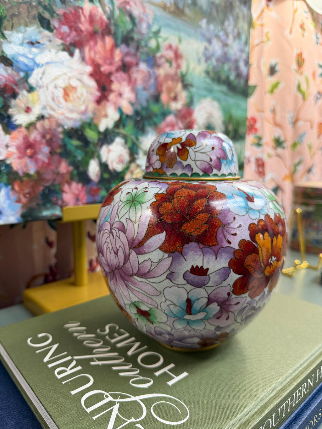 Colorful Floral Cloissone Ginger Jar ￼ ￼