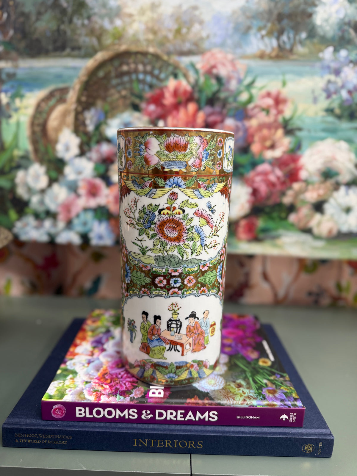 Large Rose Famille Cylinder Vase