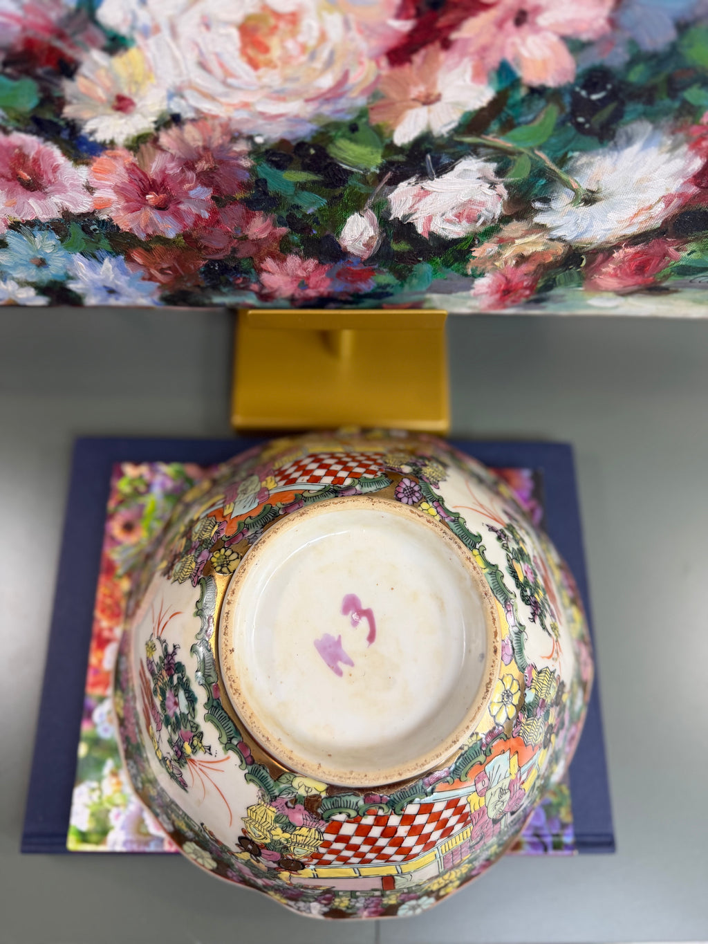 Vintage 10” Lotus Rose Medallion Bowl
