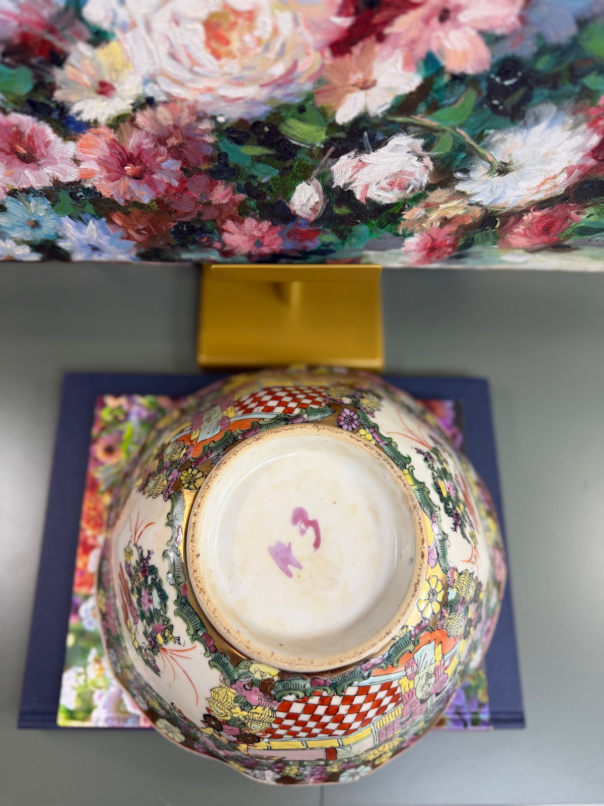 Vintage 10” Lotus Rose Medallion Bowl