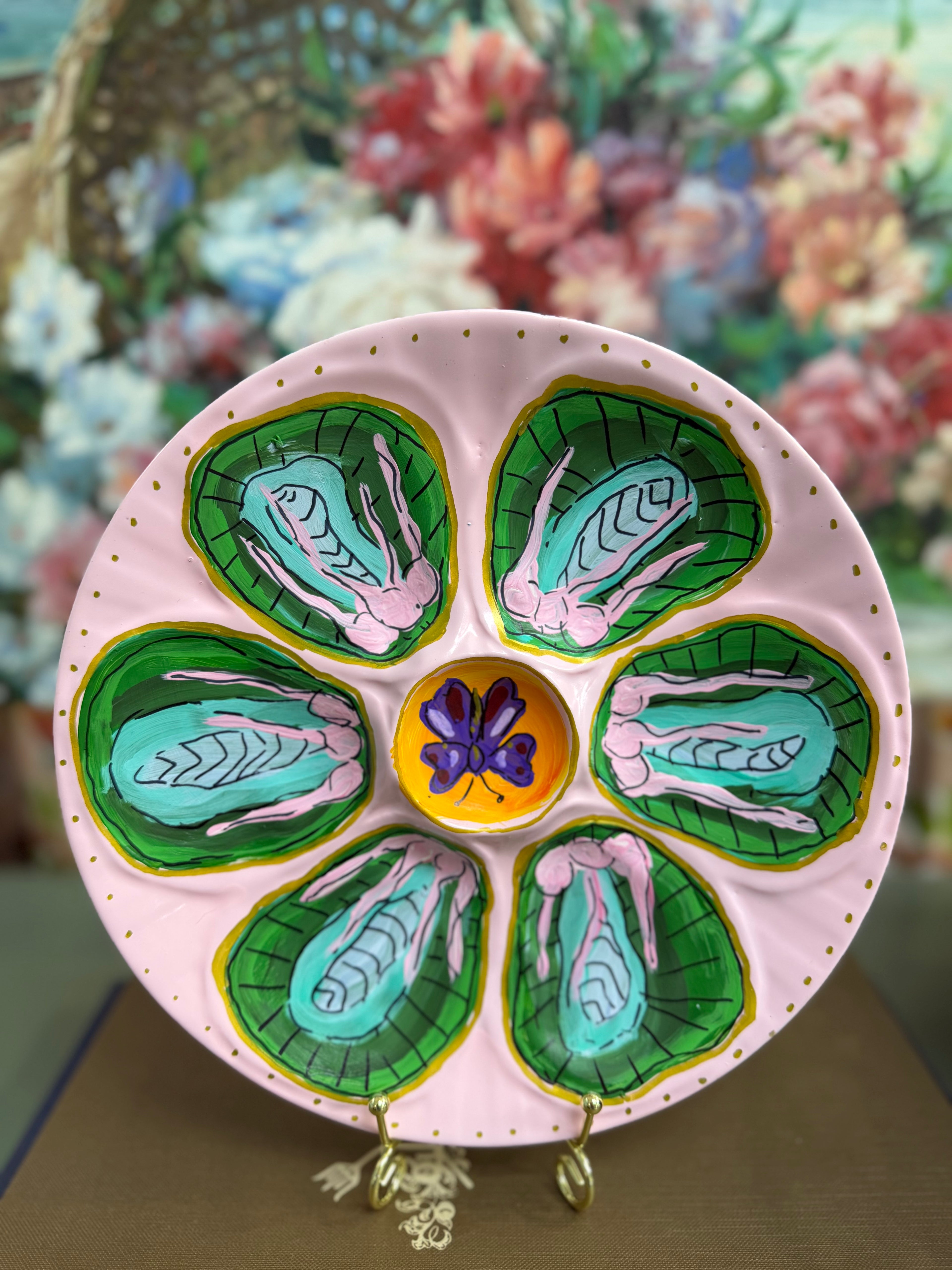 Hand Painted Bok Choy Oyster Plate