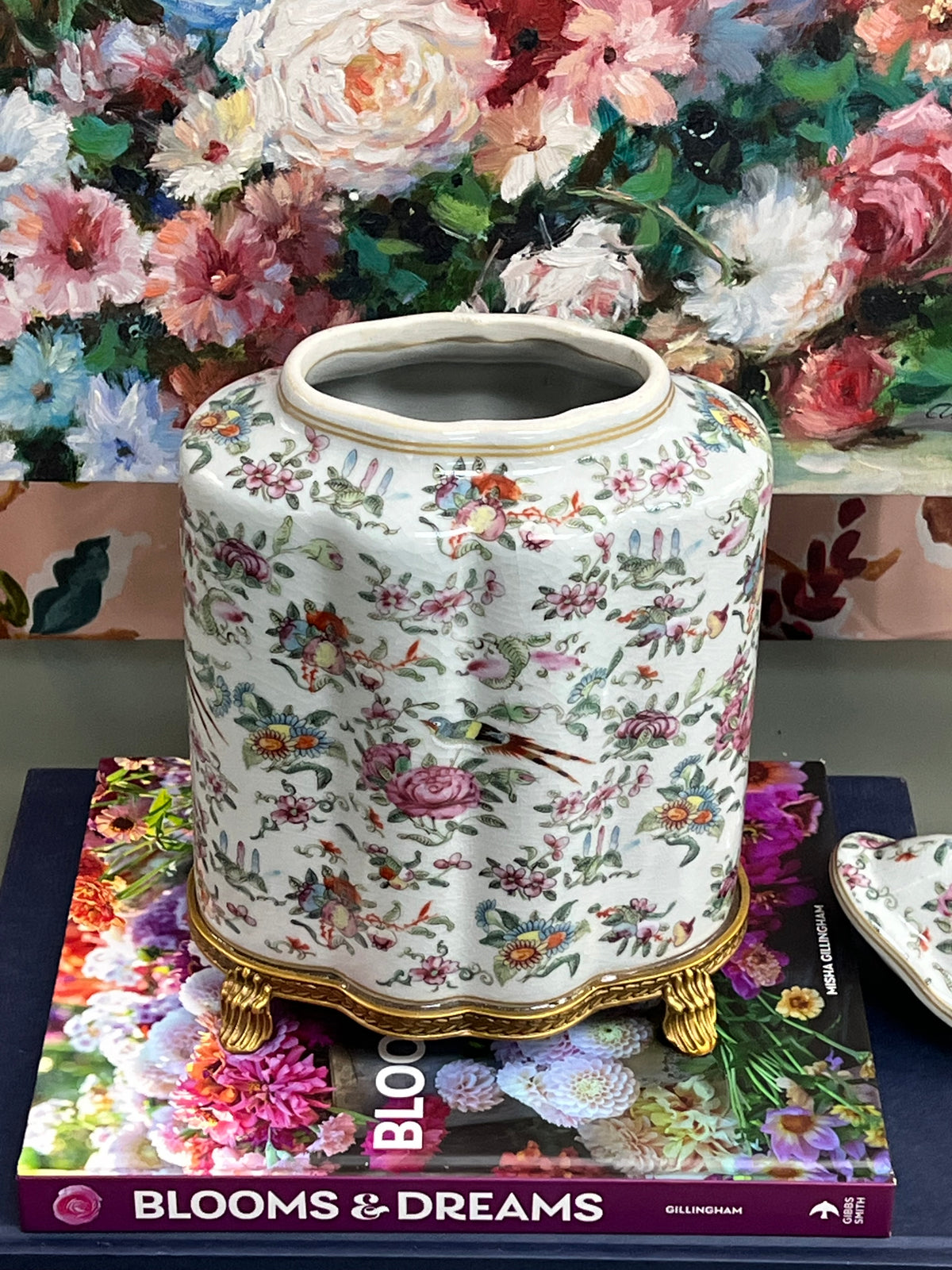 New Rose Canton Gold Rim Lidded Canister