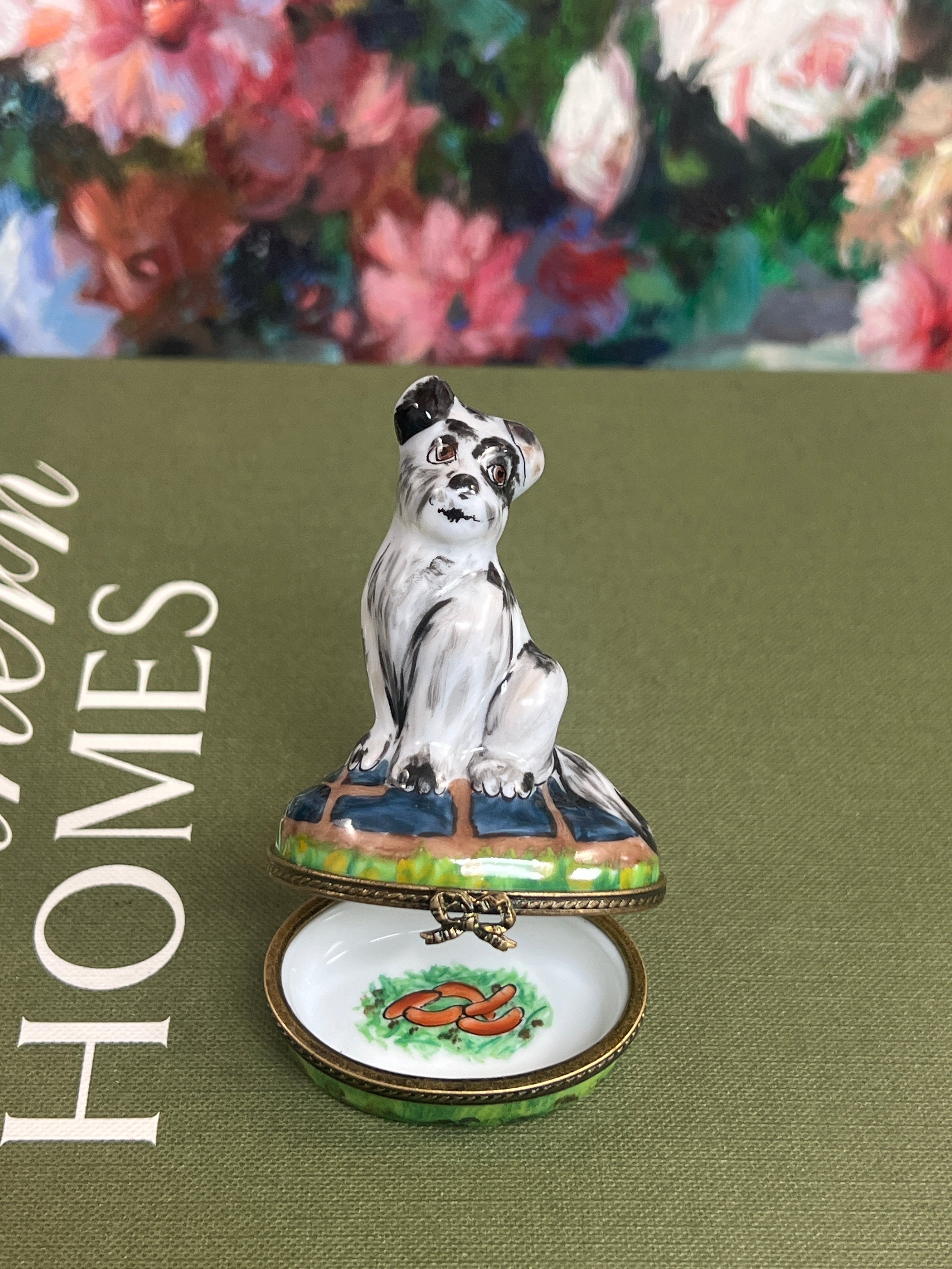 LIMITED EDITION Black and white dog Limoges