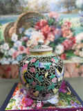 Vintage Black Butterfly Floral Temple Jar