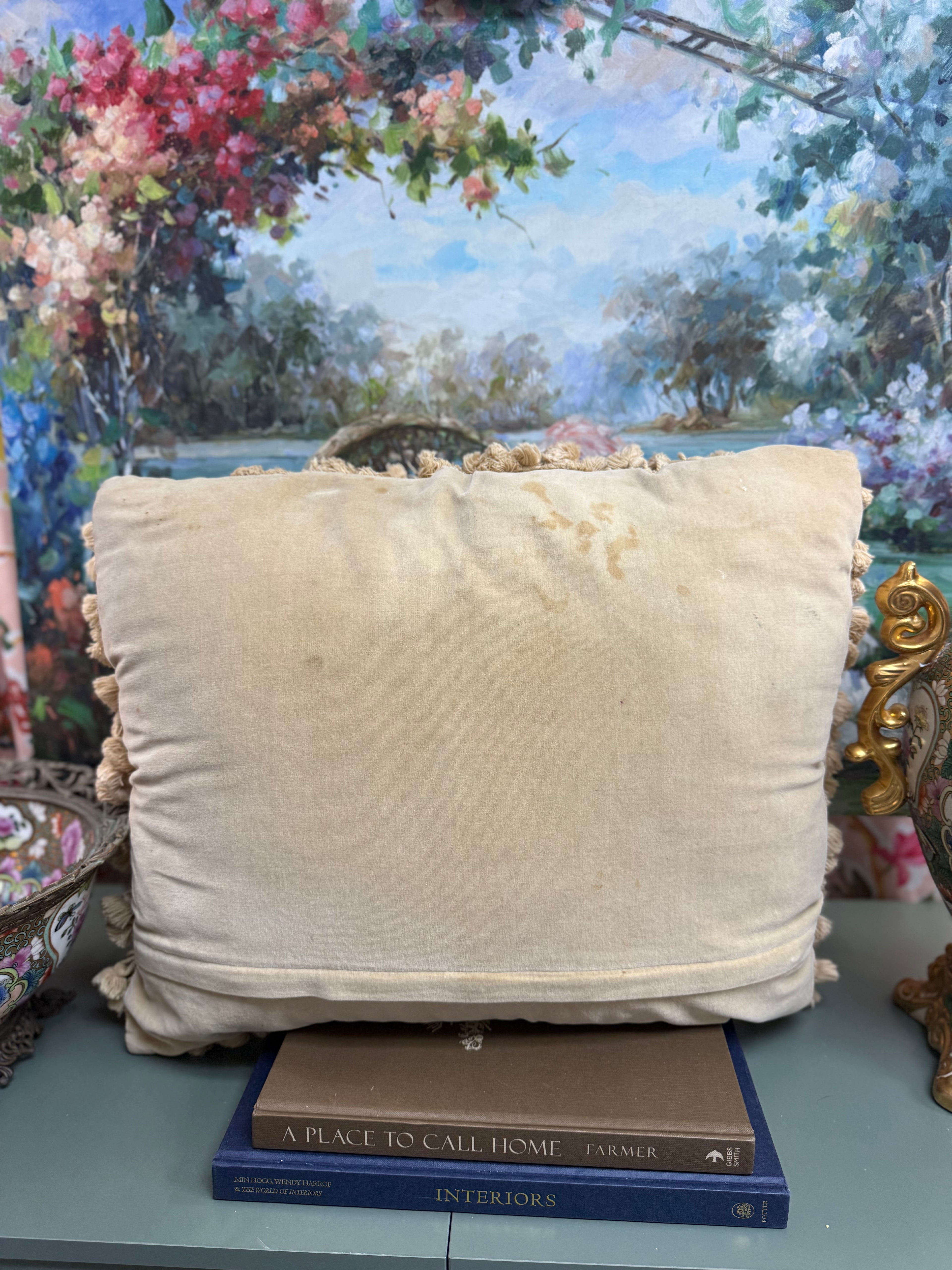 Floral Bow Needlepoint Pillow