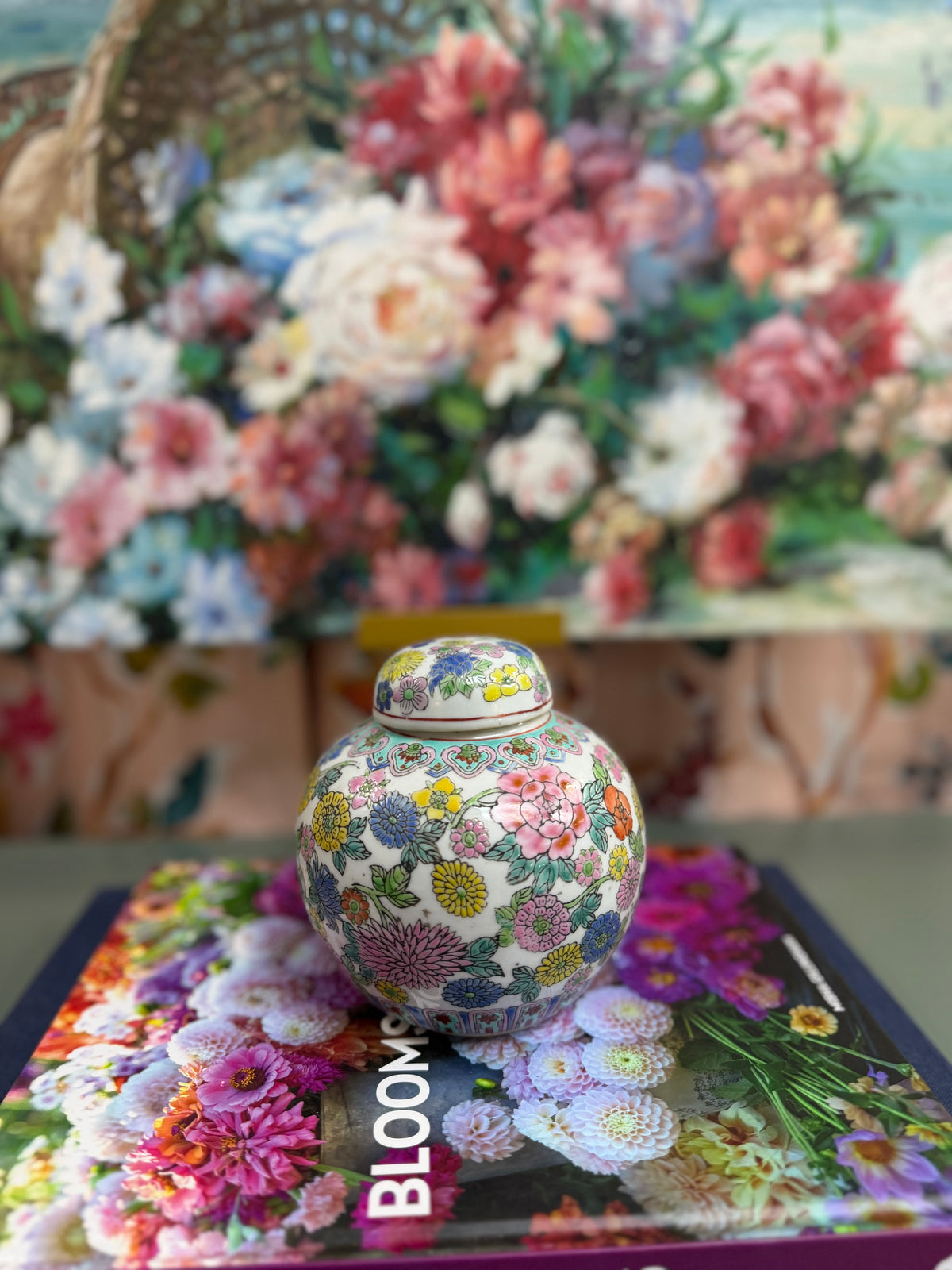 Vintage White Floral Small Ginger Jar