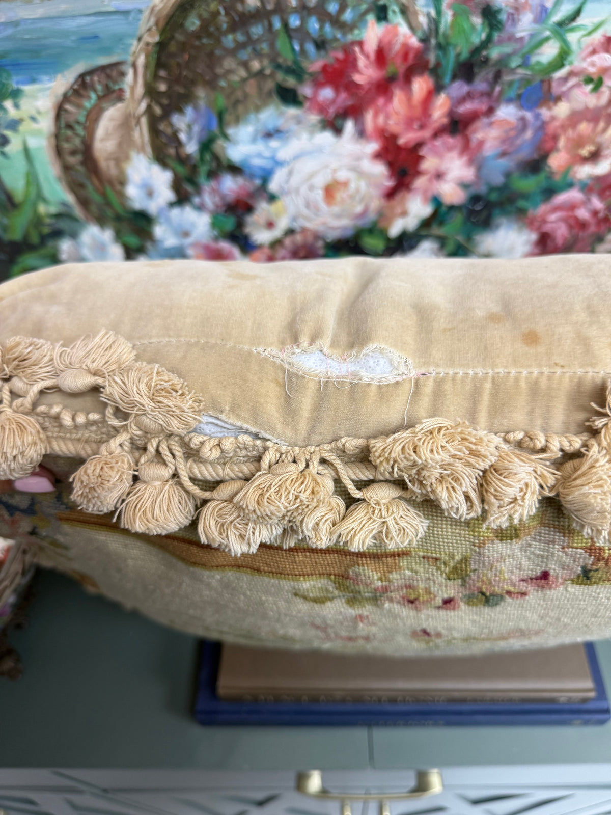 Floral Bow Needlepoint Pillow