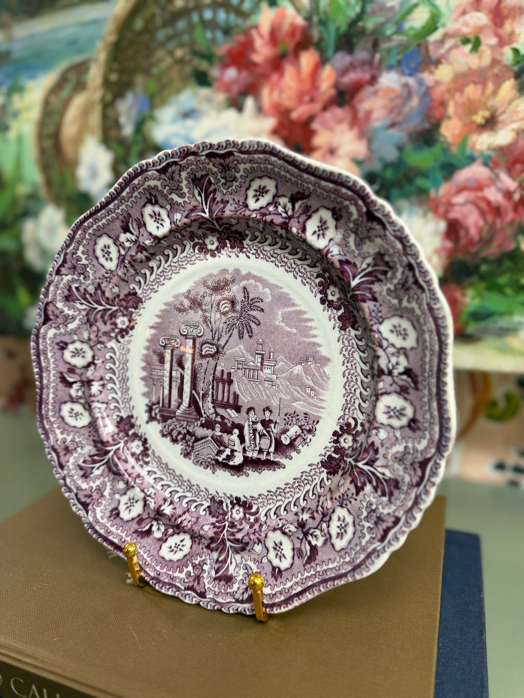 Purple Scalloped Transferware Plate