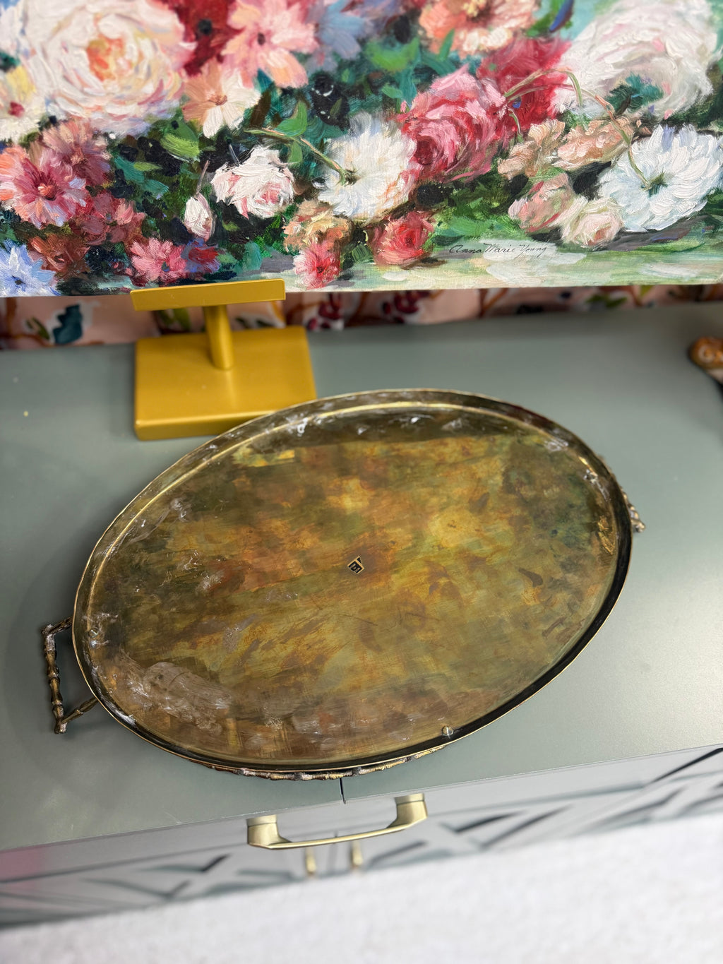 17 Inch Brass Bamboo Tray