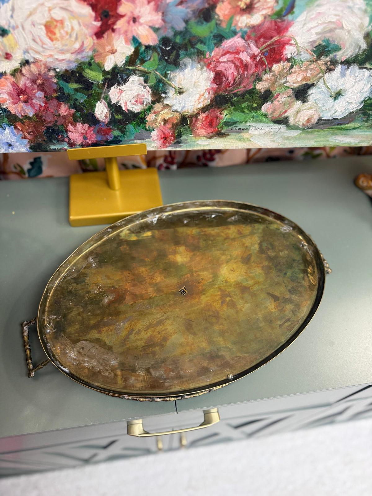17 Inch Brass Bamboo Tray
