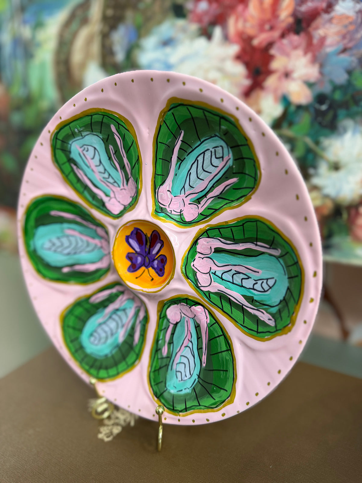 Hand Painted Bok Choy Oyster Plate