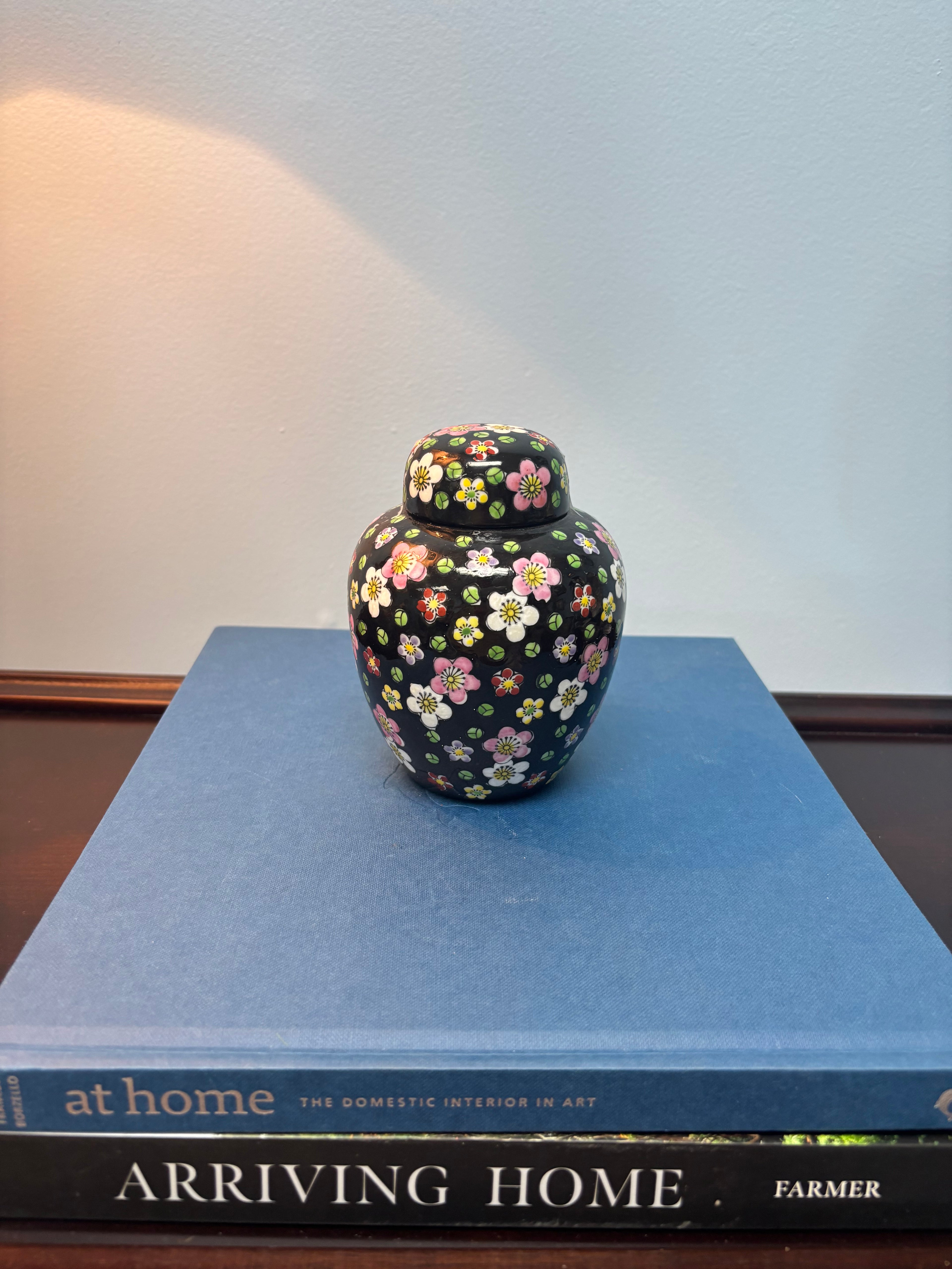 Black Floral Mini Ginger Jar