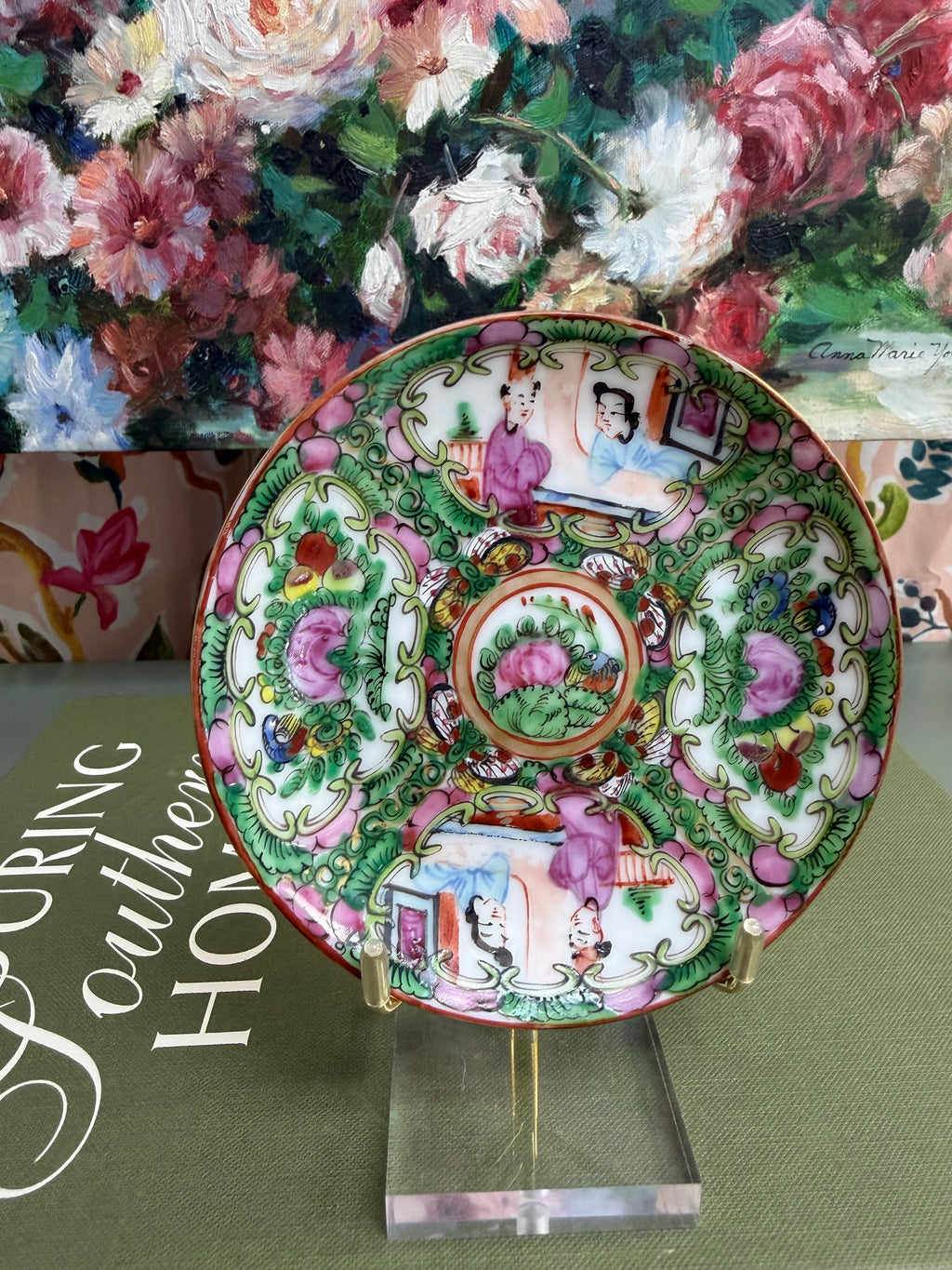 Vintage 4.5” Vibrant Rose Medallion Saucer