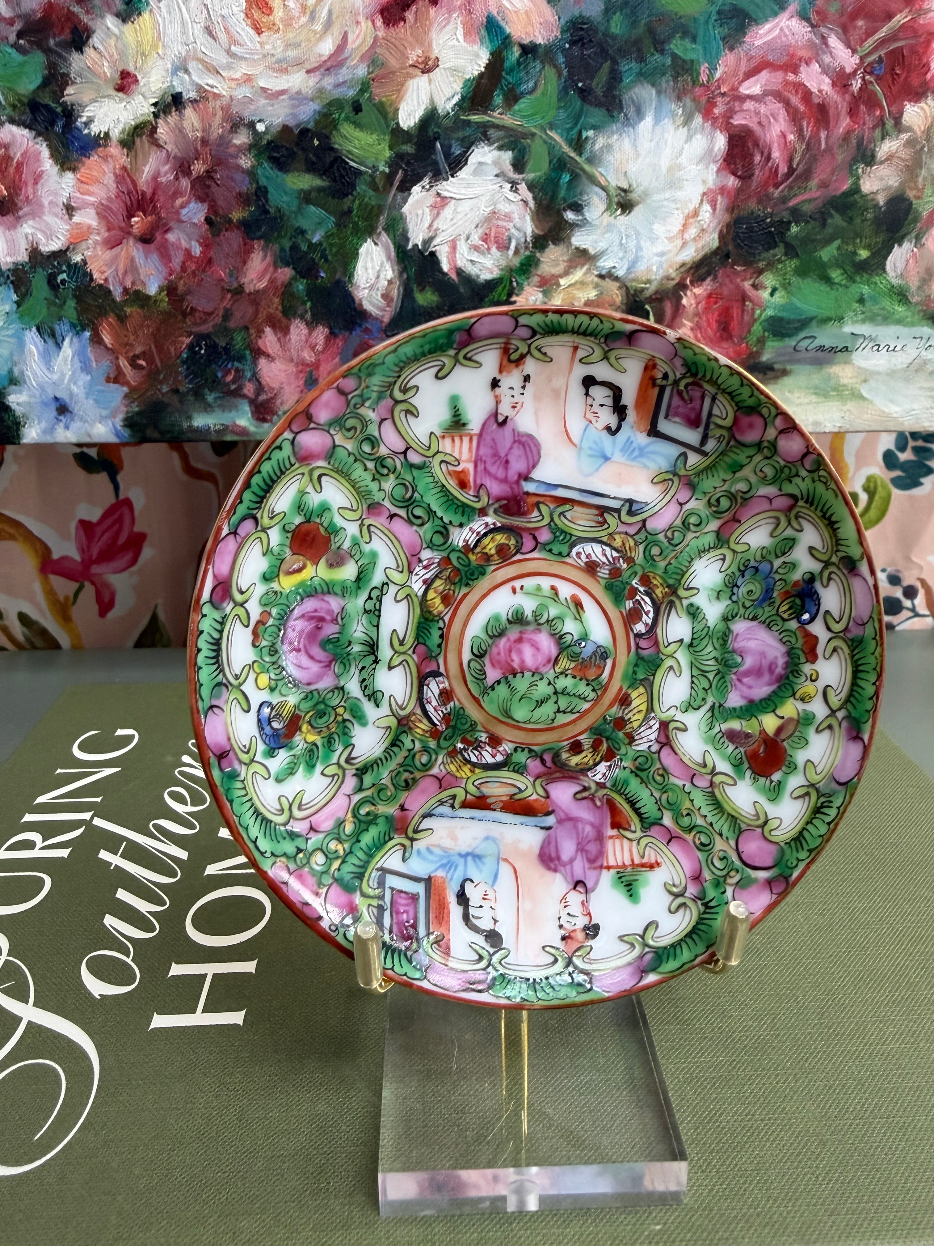 Vintage 4.5” Vibrant Rose Medallion Saucer