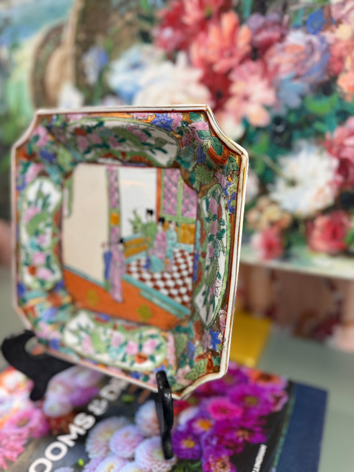 Vintage Squared Off Rose Medallion Trinket Dish