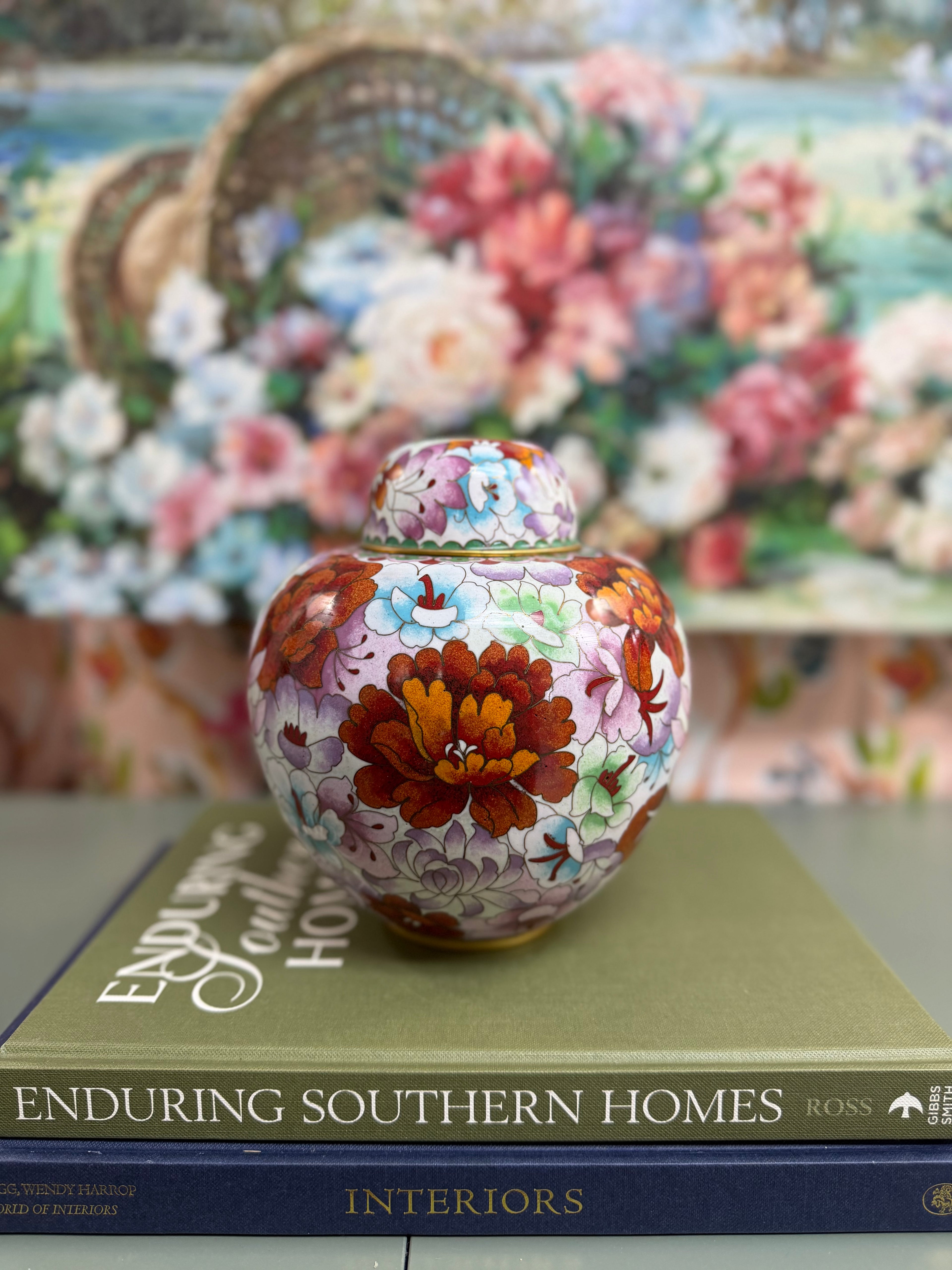 Colorful Floral Cloissone Ginger Jar ￼ ￼