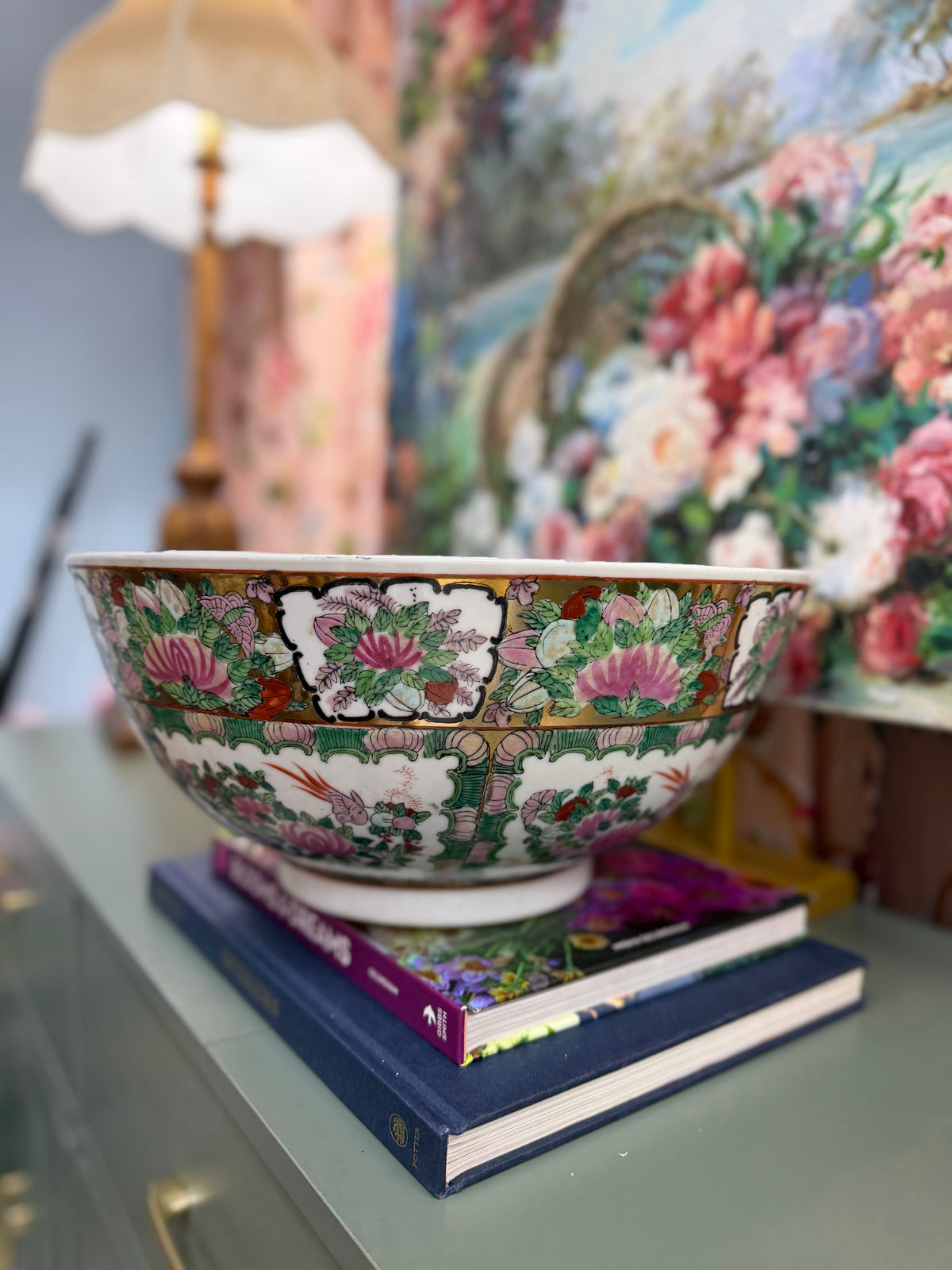 Vintage 14” Rose Canton Bowl
