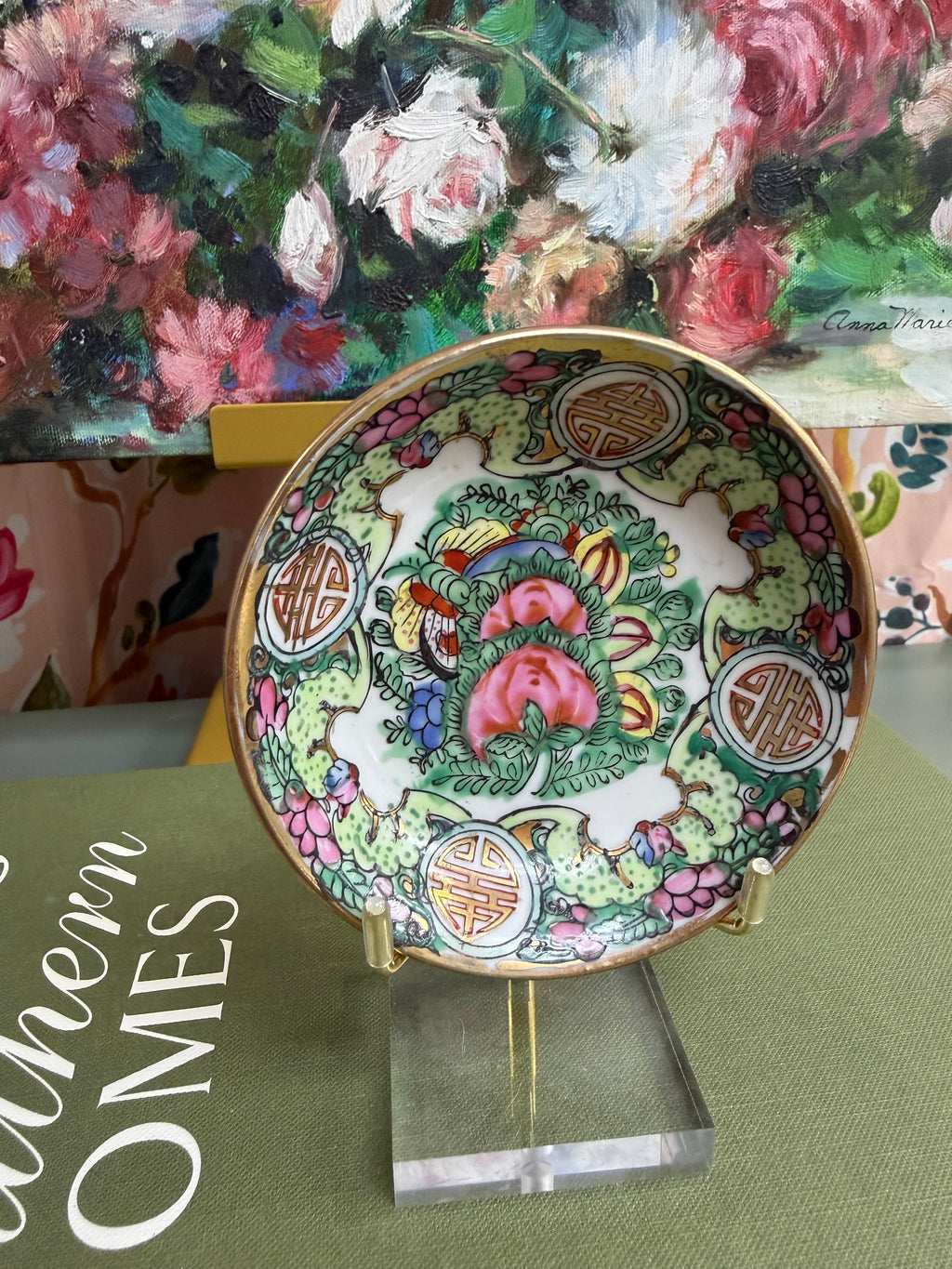 Vintage 4” Rose Canton Shallow Dish