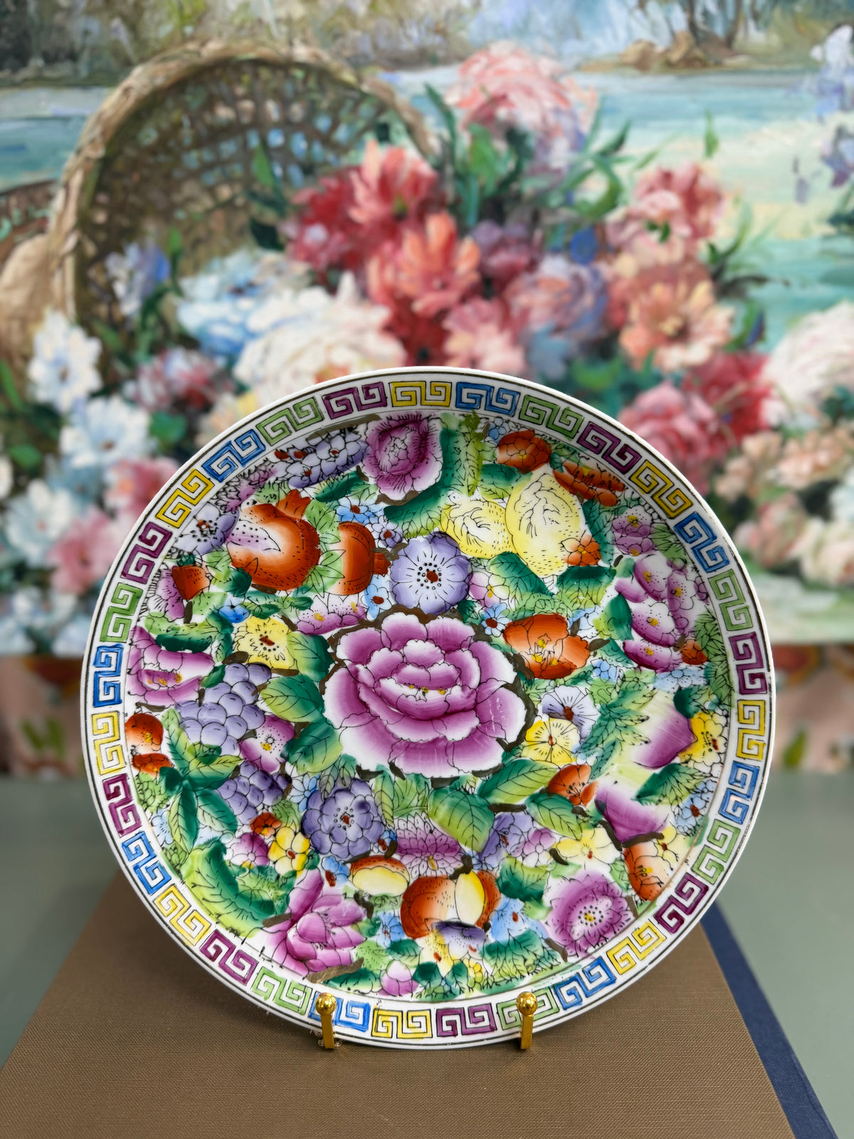 Thousand Flowers Greek Key Edged Plate