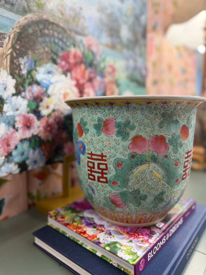 Vintage Aqua Colored Butterfly Planter