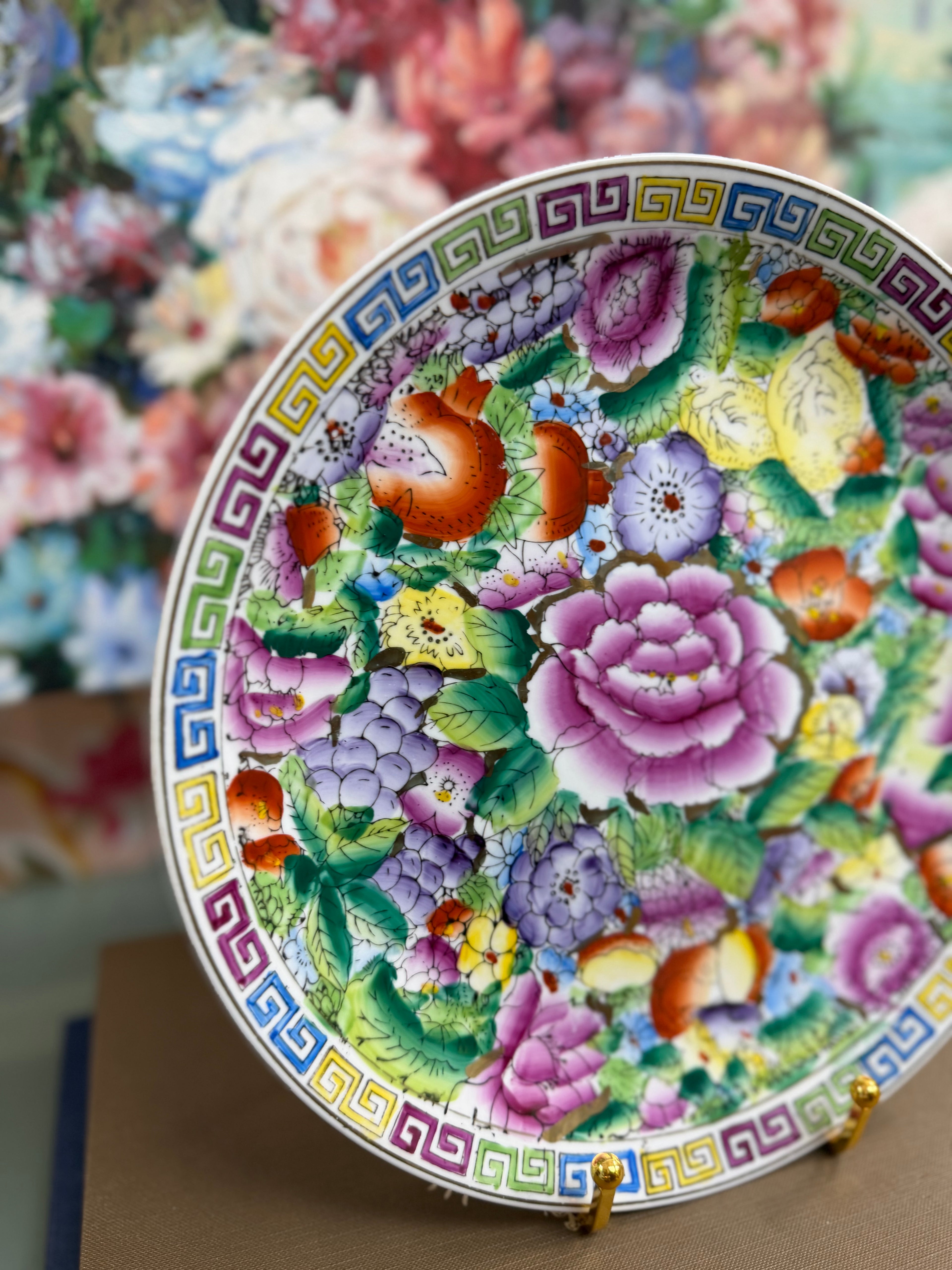 Thousand Flowers Greek Key Edged Plate
