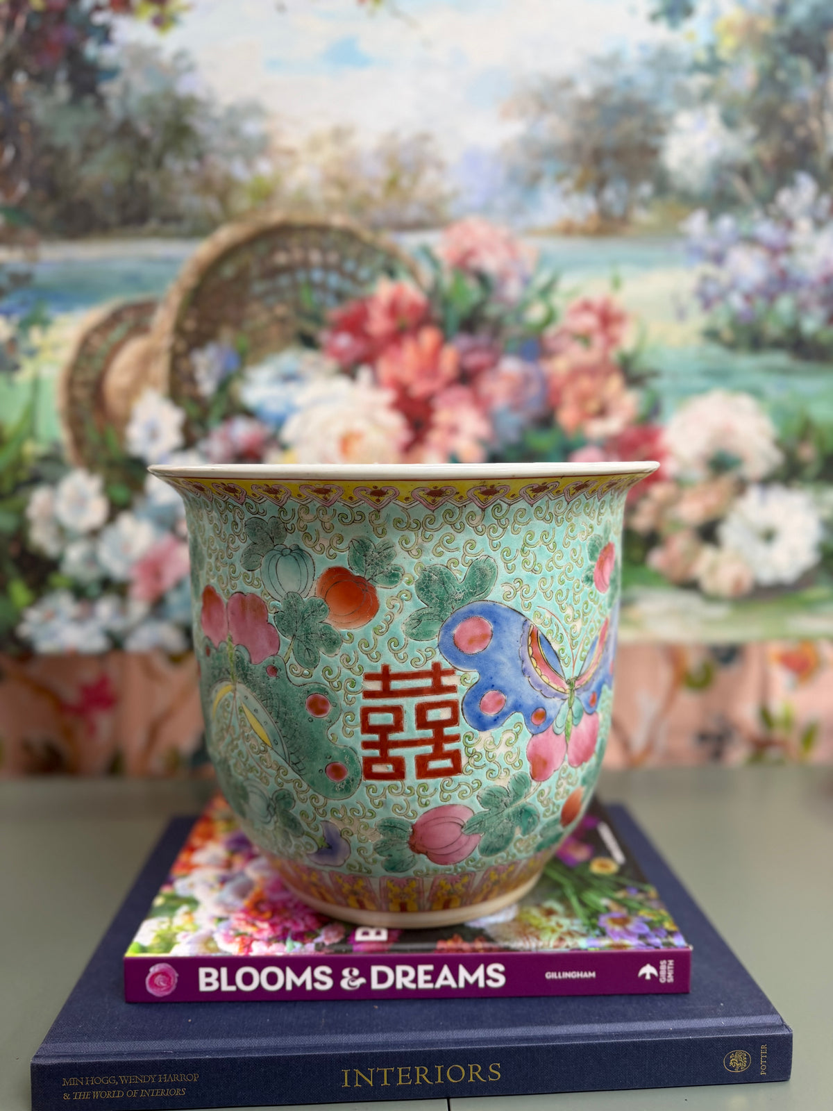 Vintage Aqua Colored Butterfly Planter