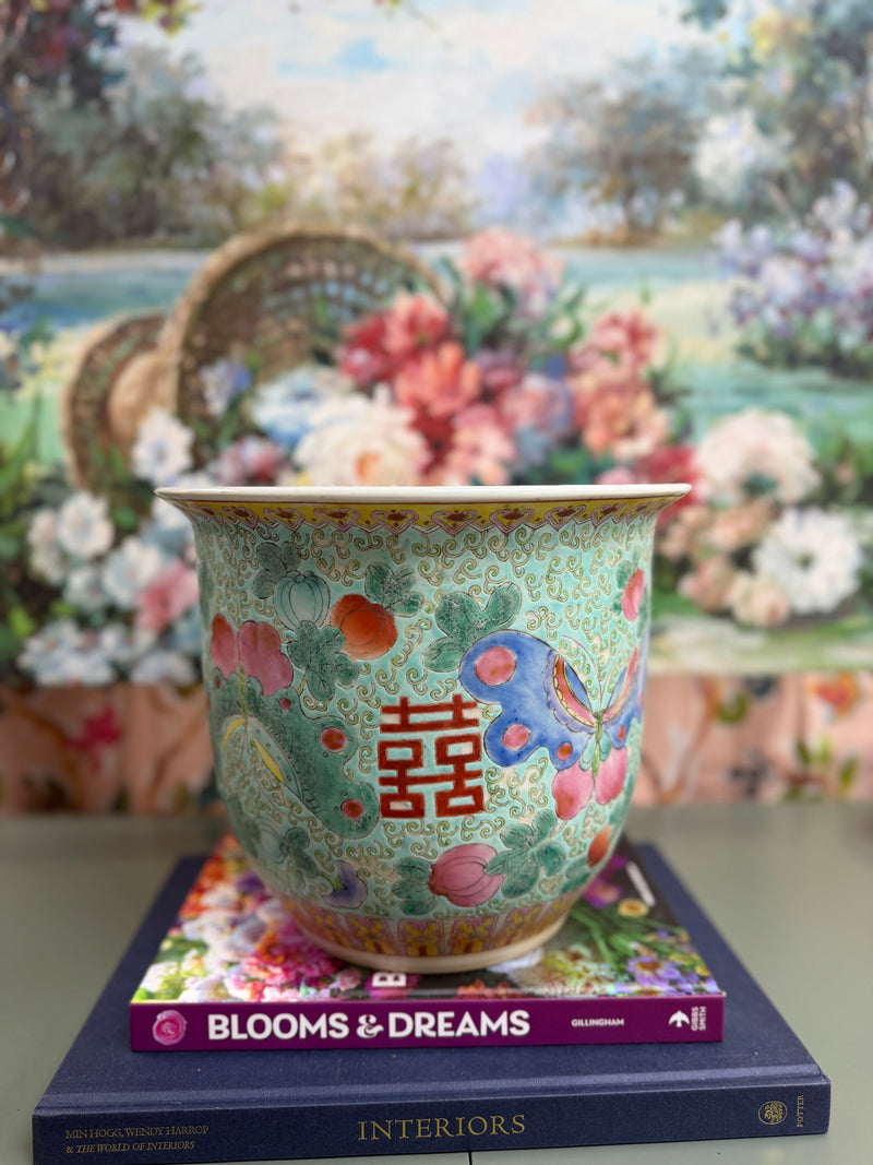 Vintage Aqua Colored Butterfly Planter