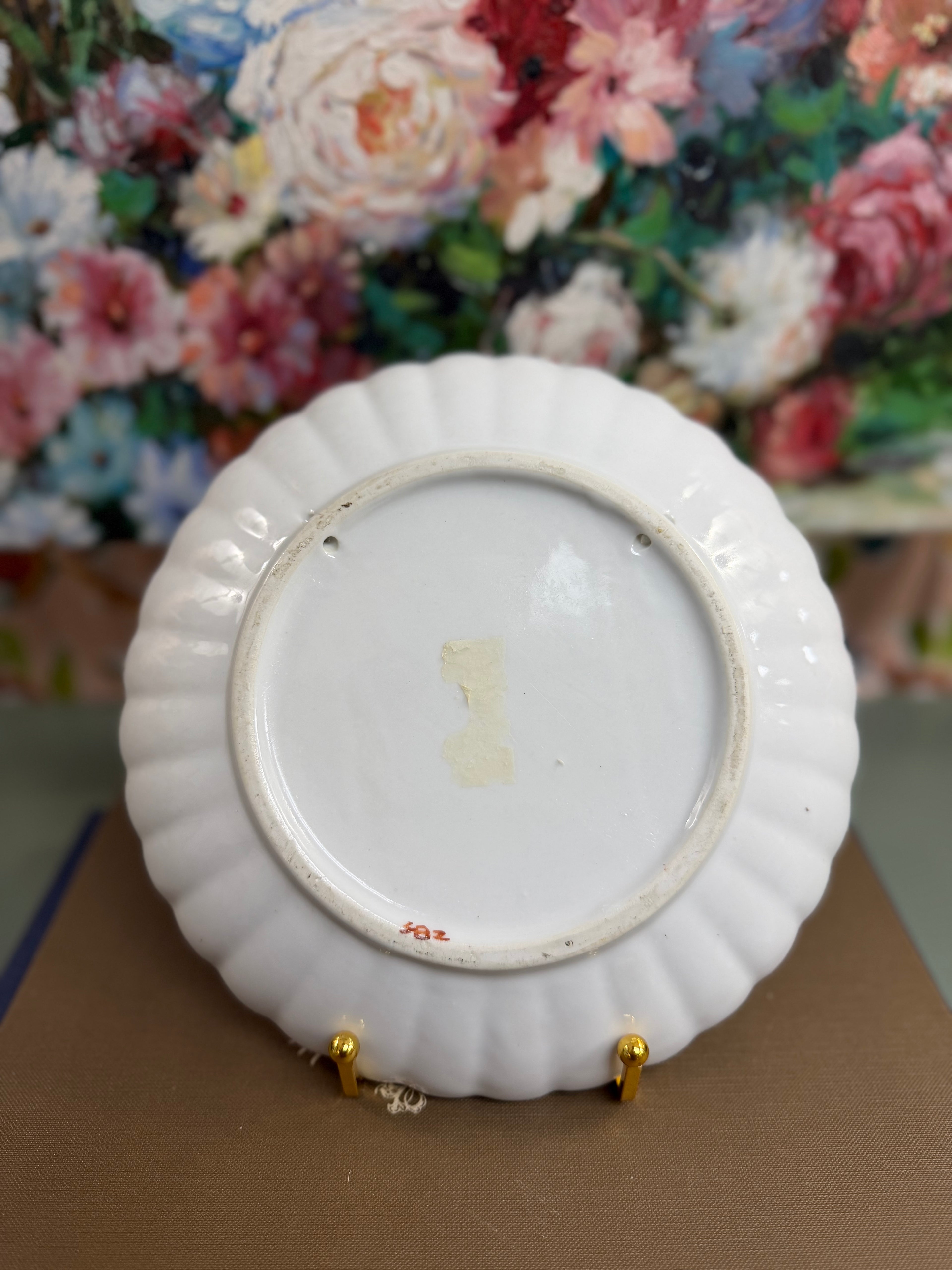 Vintage Ruffled Hand Painted Pink Botanical Plate