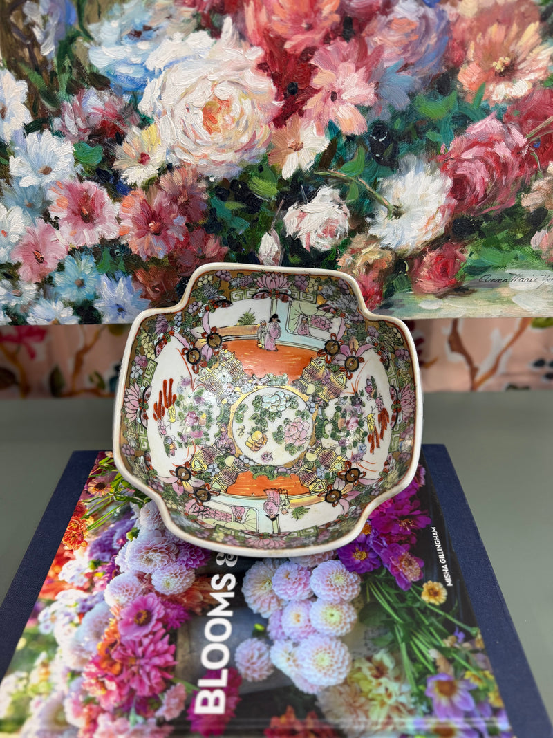 Vintage 8” Rose Medallion Squared Off Bowl